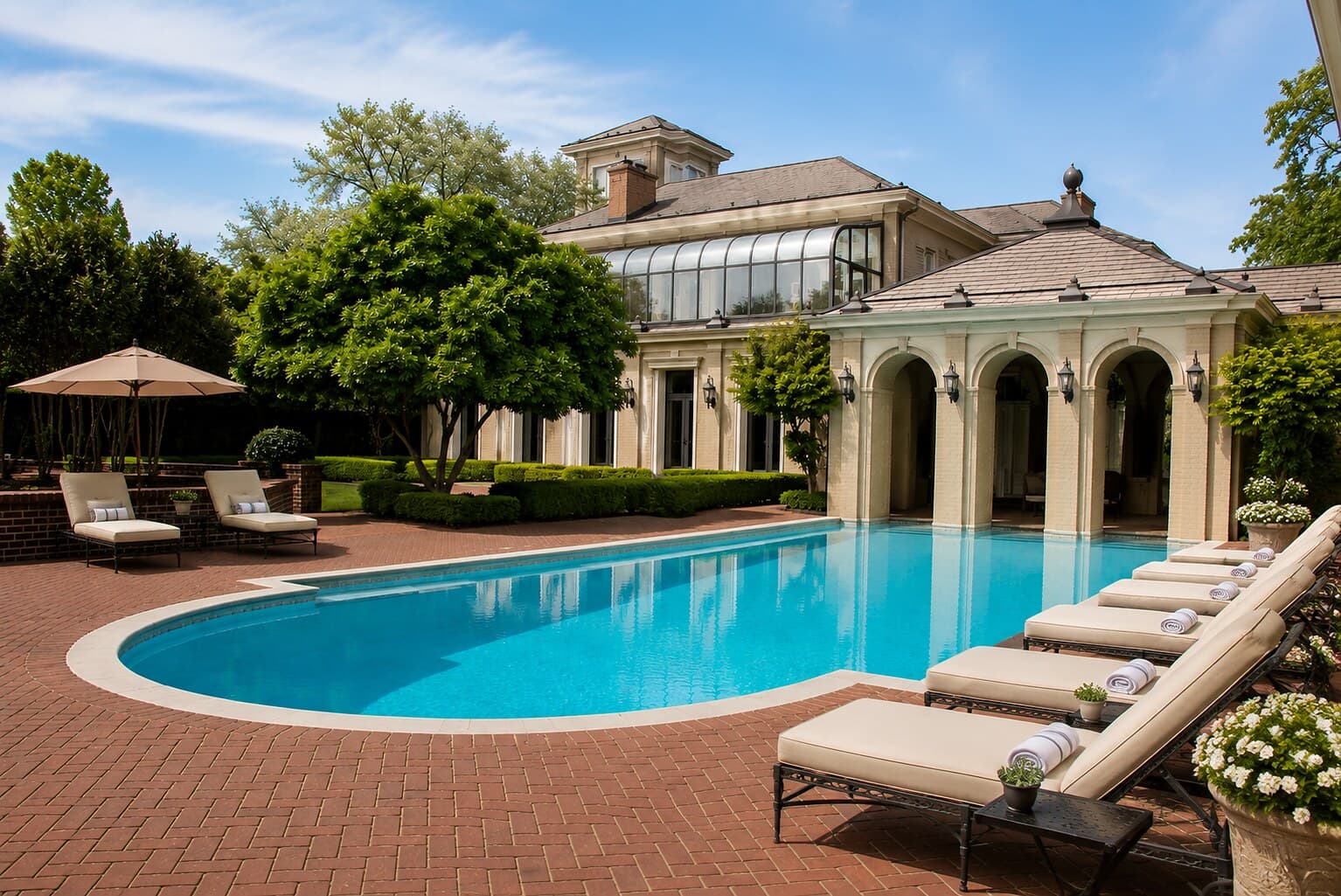 Pool terrace and arched loggia